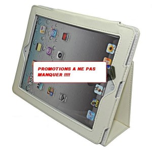 Housse simili cuir rabattable Apple IPad 2 et IPad 3 blanche