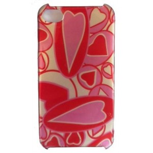 Coque Arrière Fantaisie "Coeur" Rose et Rouge Iphone 4 / 4S