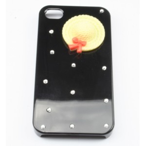 Coque strass noir avec chapeau jaune pour Iphone 4/4S