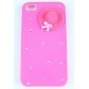 Coque rose fushia strass avec chapeau rose pour Iphone 4/4S
