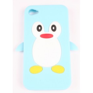 Coque Iphone 4 / 4S Pingouin bleu ciel silicone