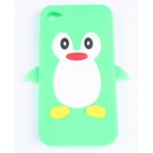 Coque Iphone 4 / 4S Pingouin vert silicone