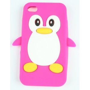 Coque iphone 4 / 4s pingouin rose fushia silicone